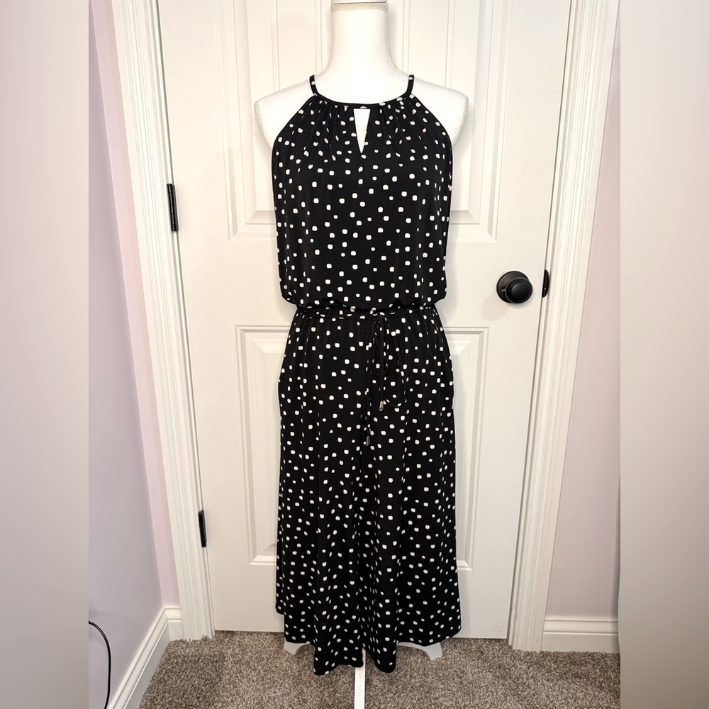 London Times Black and White Polka Dot Pant Romper Halter - Picture 3 of 10